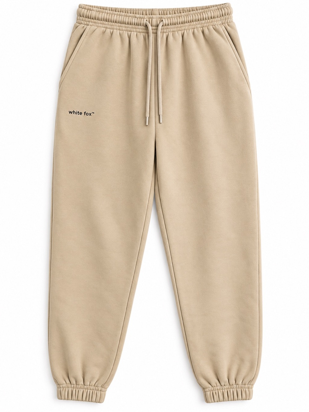 White Fox Beige Logo Jogger Sweatpants Size S High Rise Fleece Athleisure